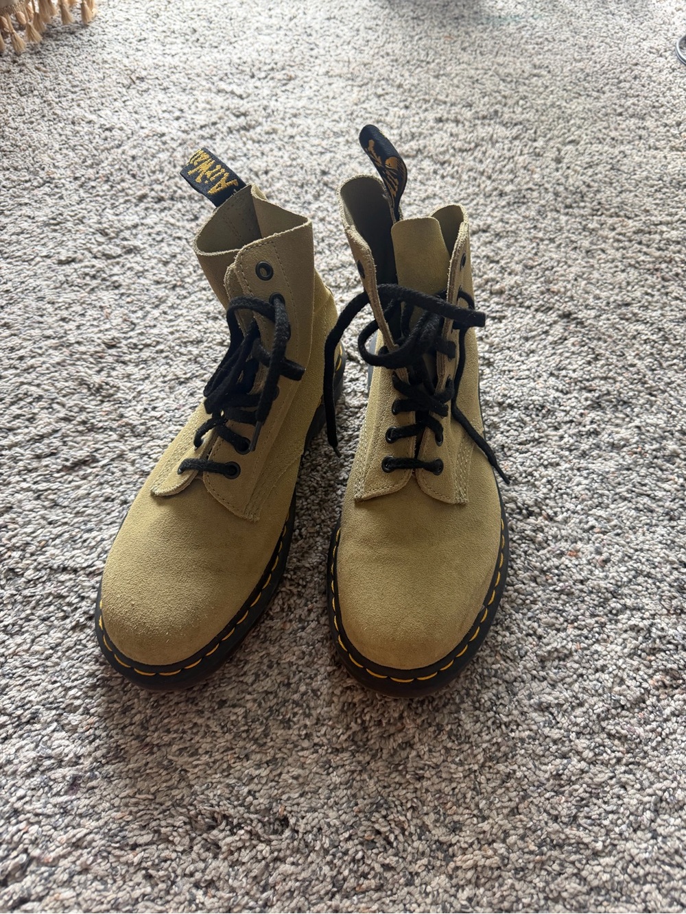 Dr. Martens Olive Suede Lace-Up Combat Boots with Black Laces